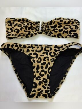 Milly Cabana Swimwear Cheetah Print Bikini Set Strapless Size S (0097)